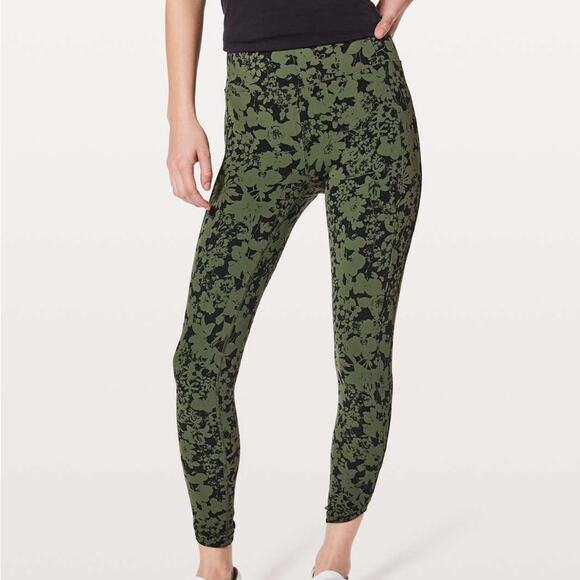 Lululemon All You Do Tight 25" Efflorescent Barracks Green Black Leggings Nulu 4 - Picture 1 of 7